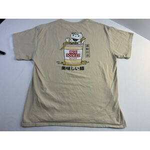 Riot Society Ramen Cat T-Shirt Large Anime Graphic Tee Beige Tan